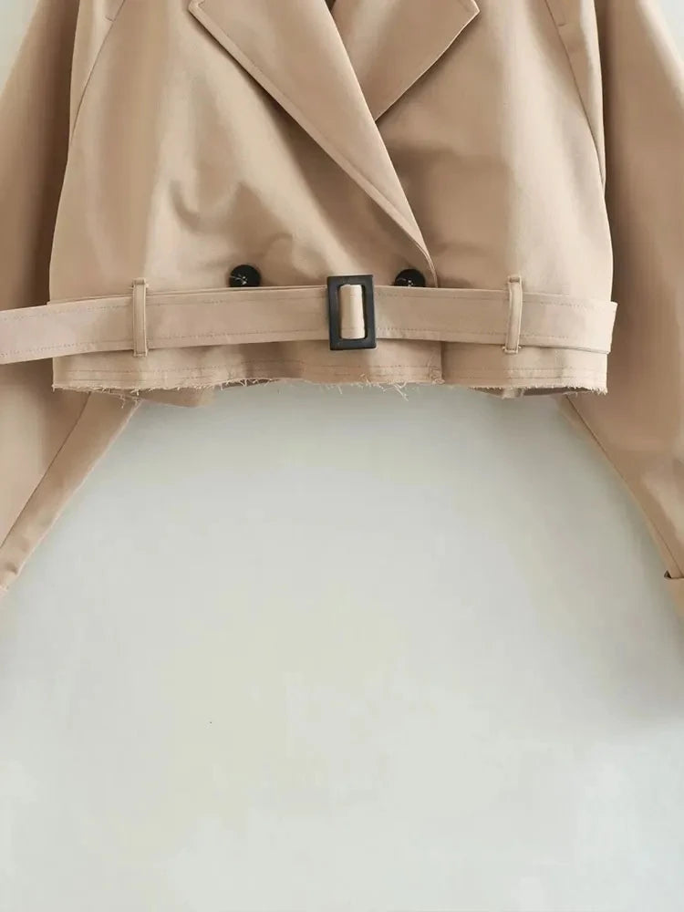 ANA™ | Vintage cropped trenchcoat met riem